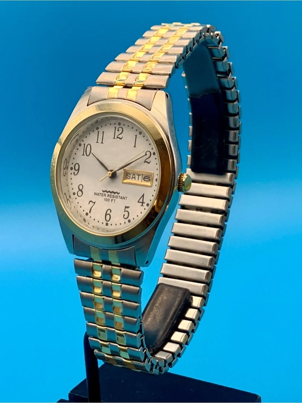 Men’s Dress Quartz Wristwatch Day/Date Two Tone Japan Movt Working New Battery